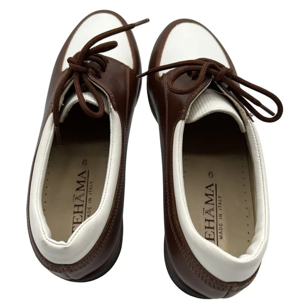 NEW Tehama 9 Brown White Leather Oxford Golf Shoes Italy Made Old Money Preppy